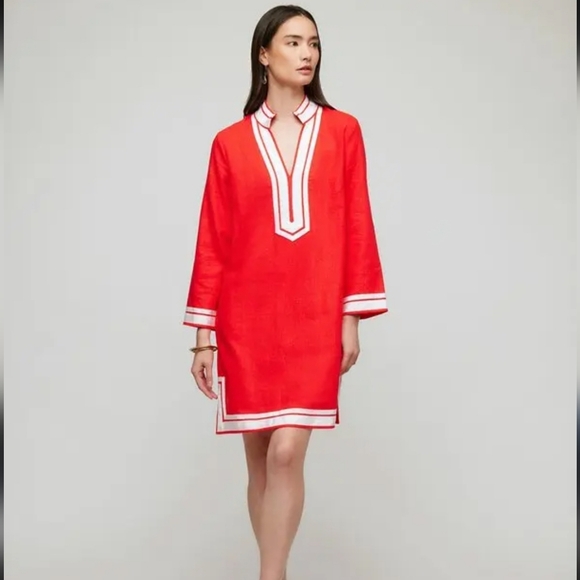 Karen Kane Dresses & Skirts - Karen Kane St. Tropez Linen Tunic with White Trim Accents Size Large